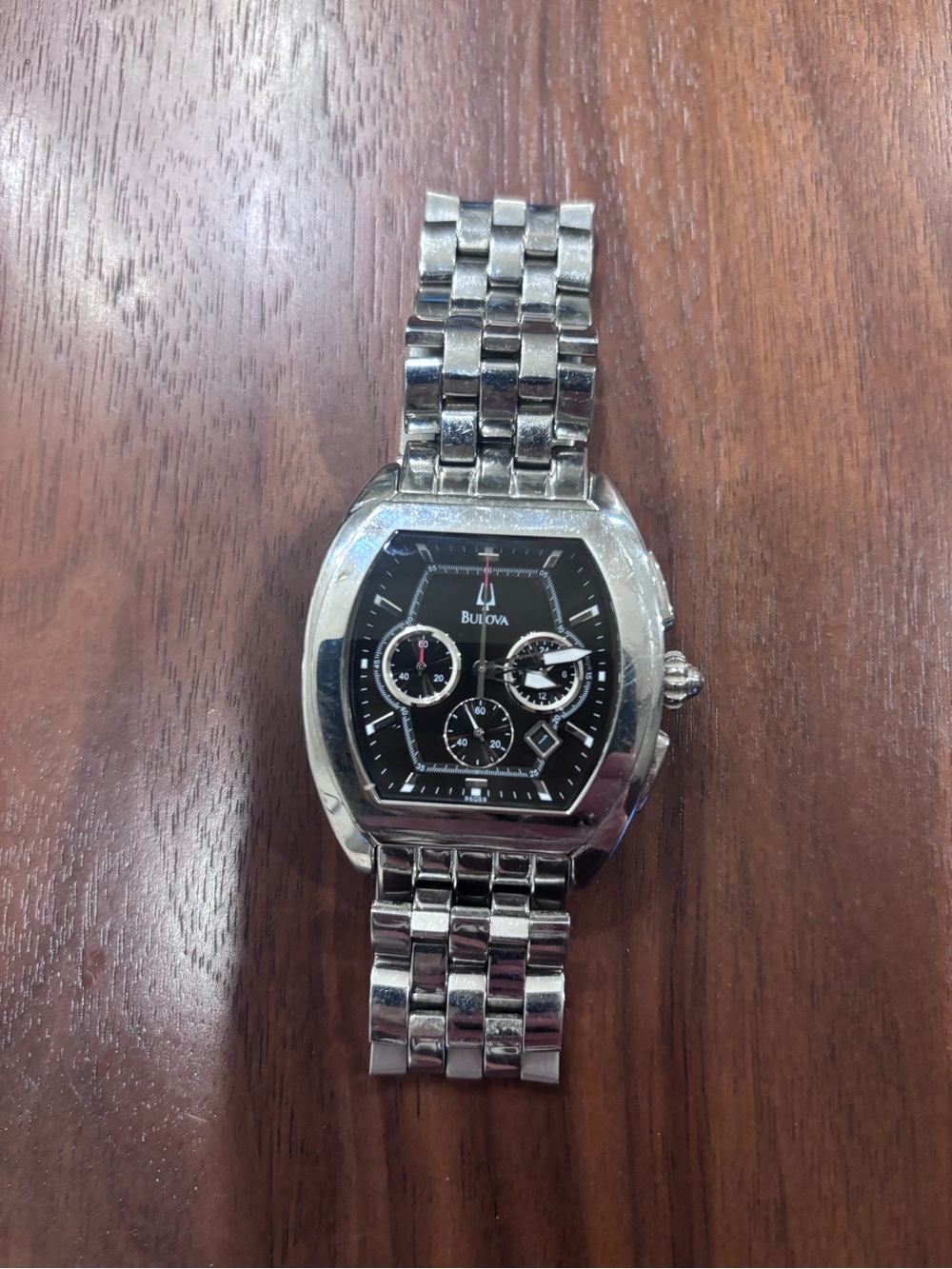 Bulova Silver-Tone Bracelet Watch with Black Dial